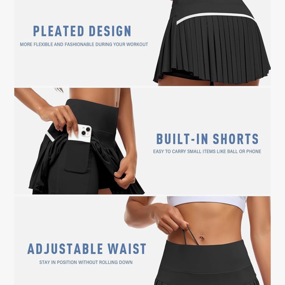 Black Tennis Skirt with Pleats - Picture 7 of 7